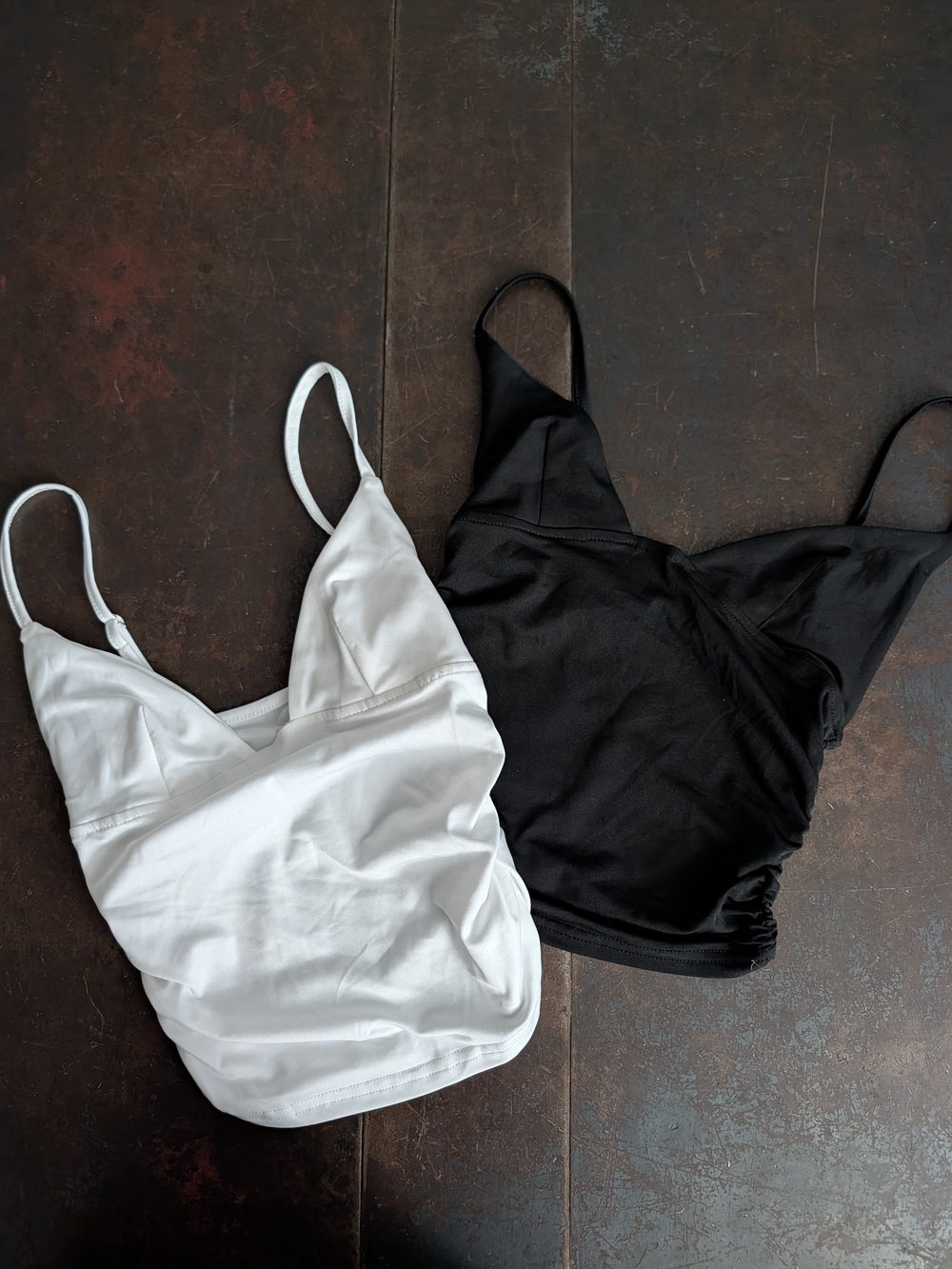 Ruched Cami Crop Tops Set - White & Black Size XS